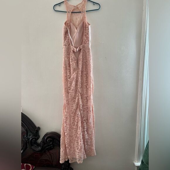 Windsor || Pink Laced Open Back Rhinestone Maxi Dress Halter Neck Top - Picture 2 of 13